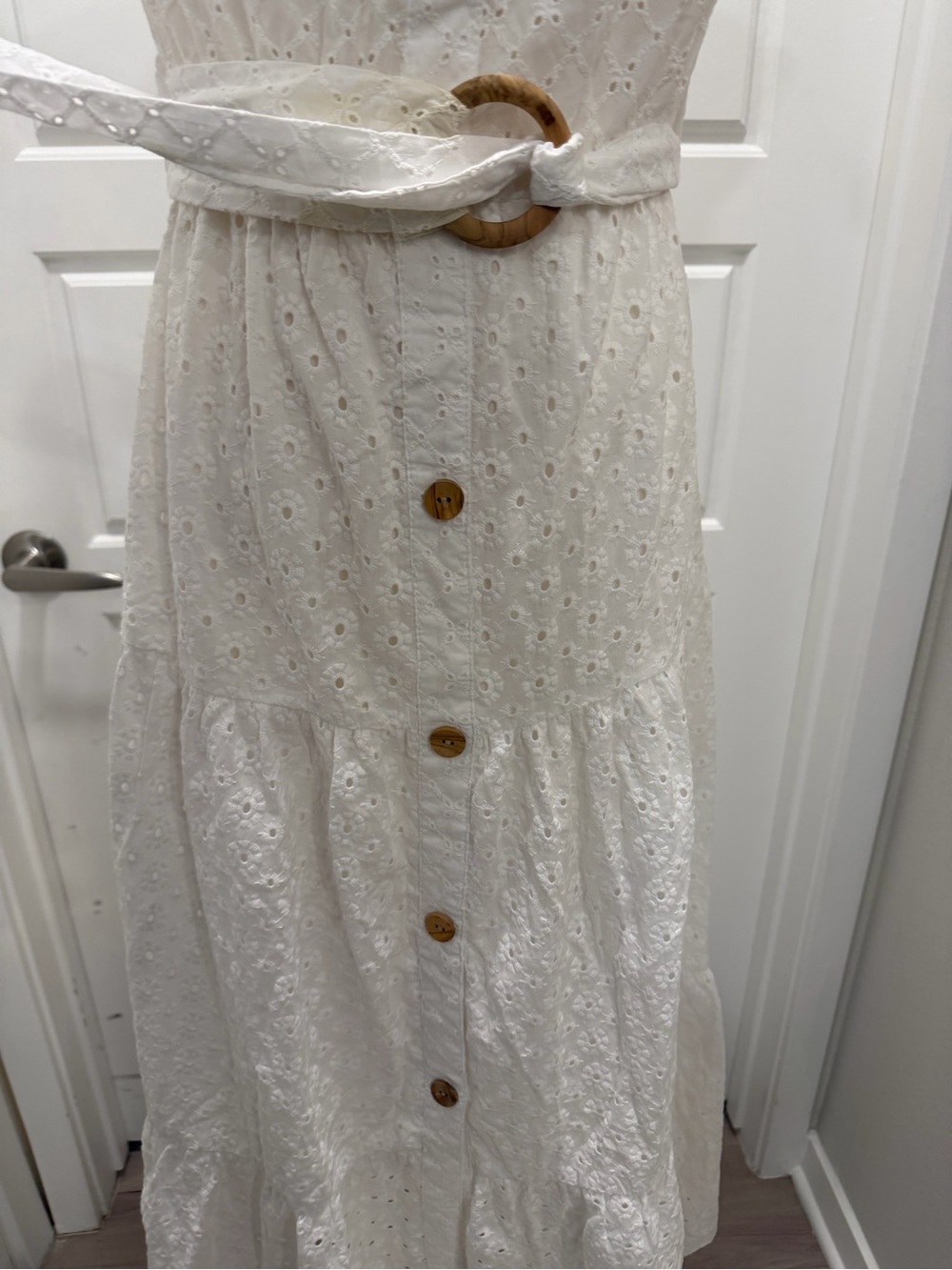 Zara White Eyelet Maxi Dress with Wooden Button Accents - Picture 7 of 10